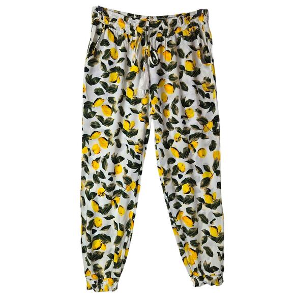 Solitaire Size Large Lemon Yellow Print Jogger Pant Pull On Beach  Pockets  #909 - Picture 3 of 10